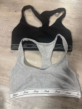 Victoria's Secret PINK Racerback Bralettes - Black & Gray - Set of 2